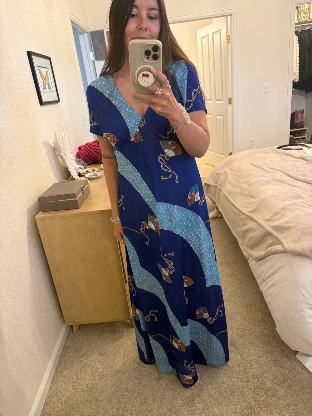 VINTAGE TORI RICHARD Authentic Hawaiian Honolulu blue fan print dress size M